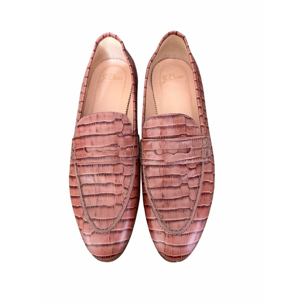 J. Crew Academy Penny Leather Loafers Size 8.5 Croc Embossed Pinkish Brown - Picture 2 of 9